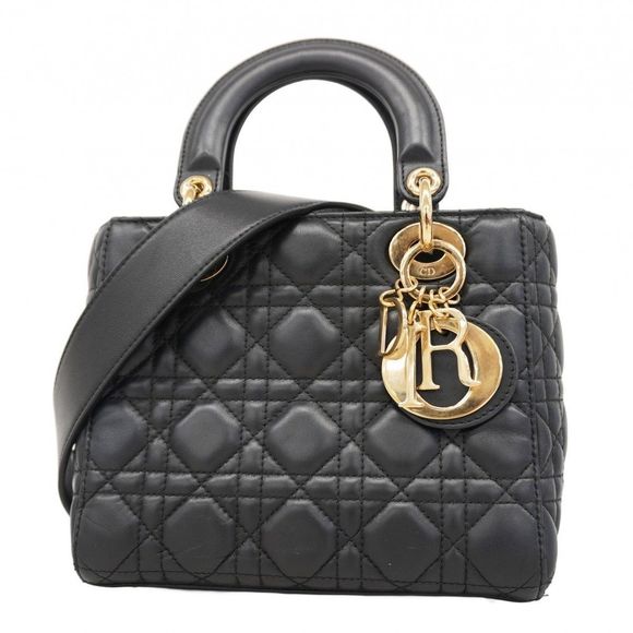 Christian Dior Cannage Lady Dior Handbag Black Leather with Champagne Gold Hardw - Picture 1 of 16